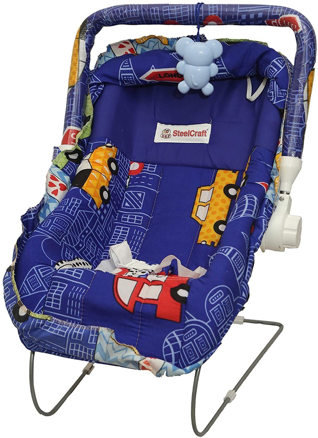 B.T10 in 1 Carry Plastic Cot/Bouncer with Mosquito Net and Storage Box - Floral Blue Print Rocker and Bouncer-image-36