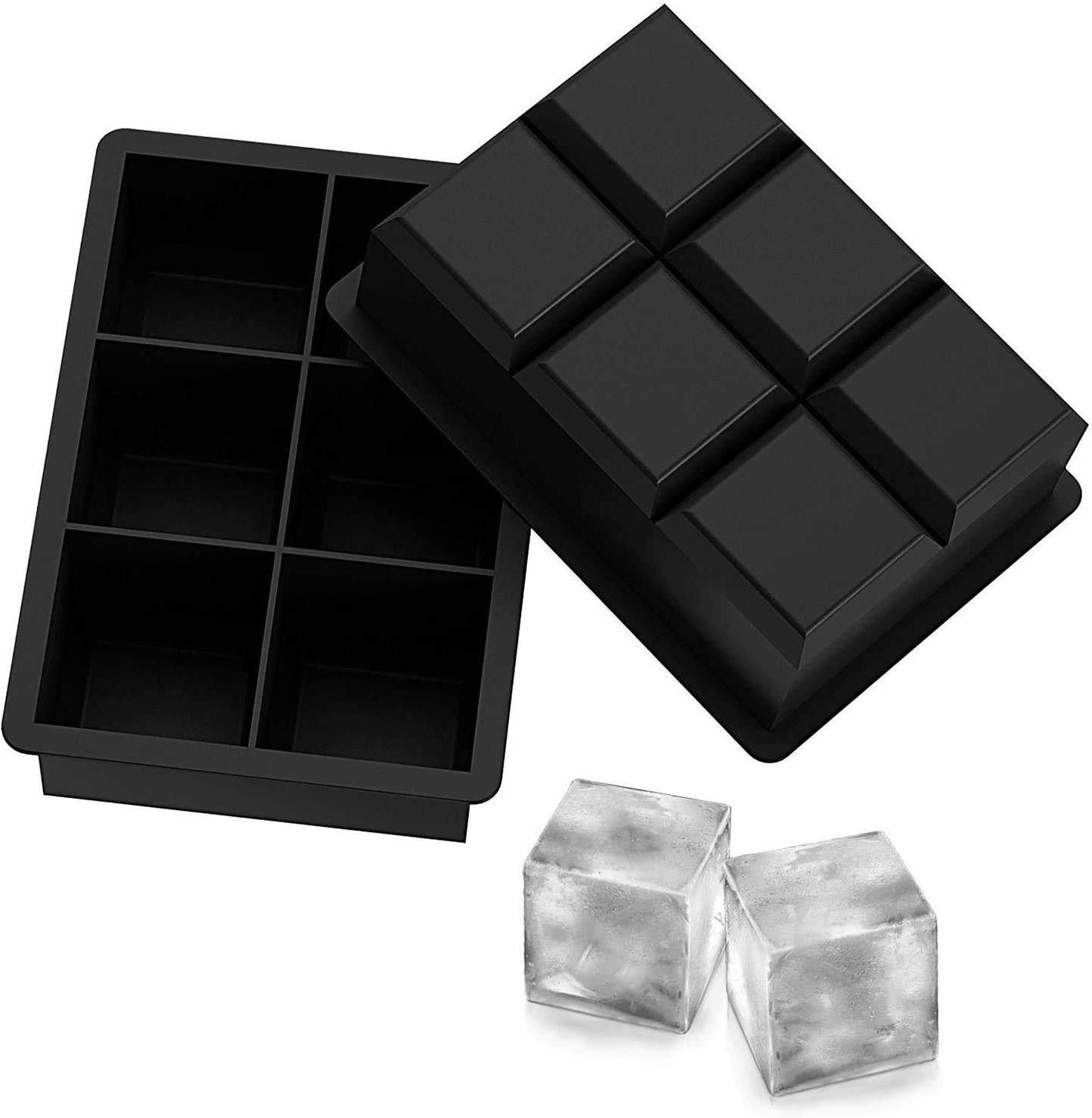 zeinwap 6 Cavity Large Size Flexible Ice Cube Square Molds for Whiskey and Cocktails Black Silicone Ice Cube Tray-picture-18