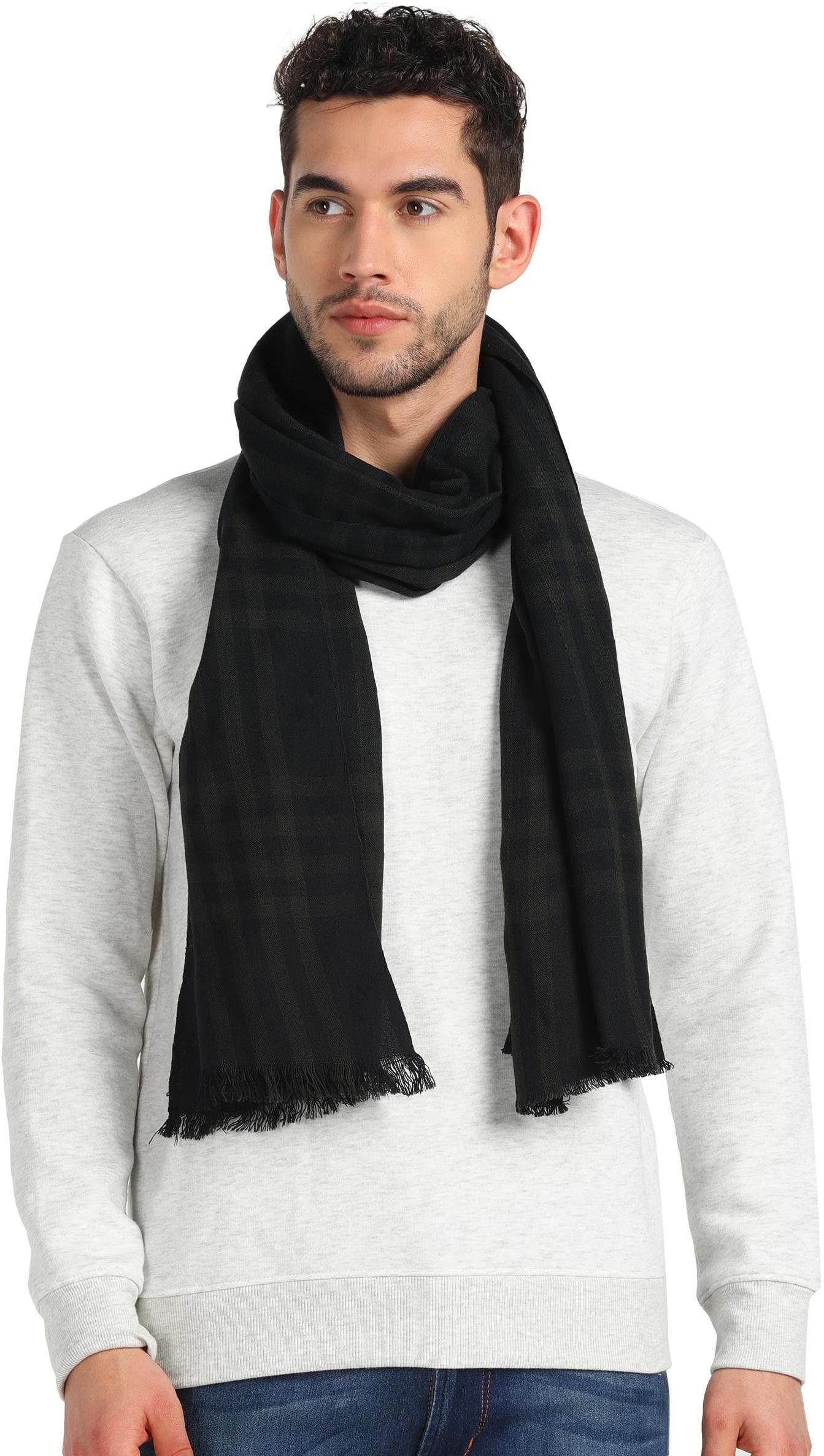 essentiele Solid Wool Blend Men Black Scarf-picture-11