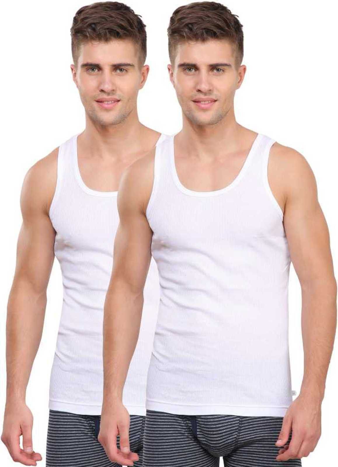 Pack of 2 8823 Ribbed Cotton Vest - Pack Of 2 - White Men Vest-image-2