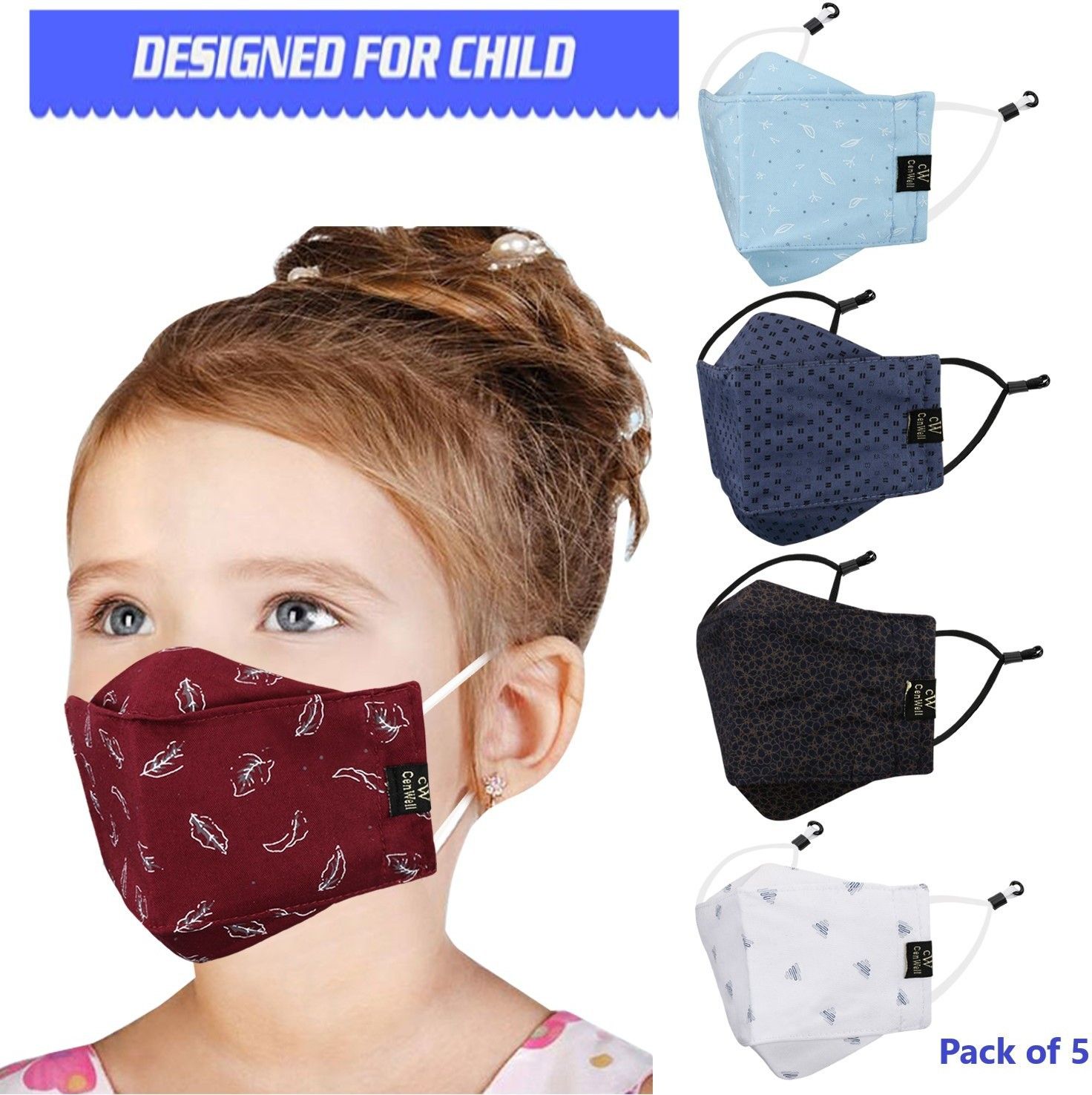 5 Pc 3D Cotton Kids Face Mask Reusable Fabric N95 for boys children girls 3-KD-3 Cloth Mask-image-37