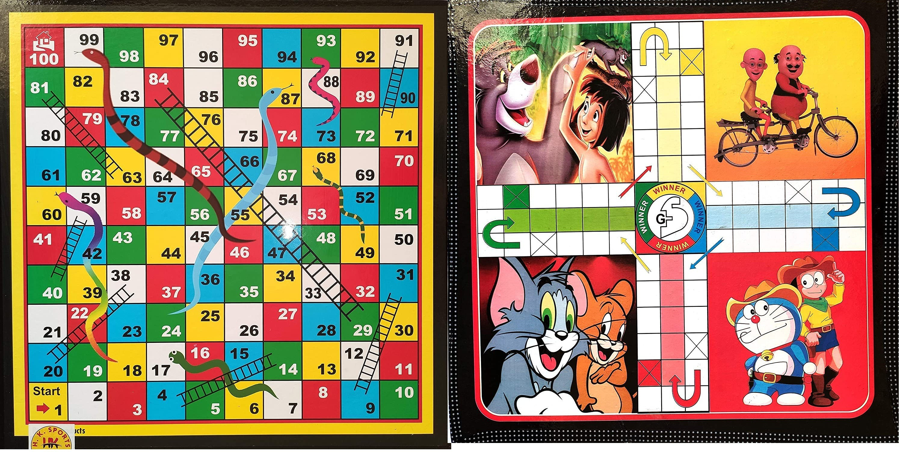 hk sport & toys Wooden Board Ludo Snake & Ladders 2 in 1 with Ludo Token & Dice Toy & Games, Multi -Color (12X12 inch) Board Game Accessories image 1