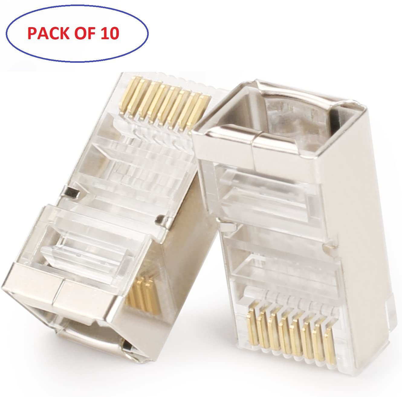 Fedus (Pack of 10) 8P8C RJ45 Metal Shielded Male Plug Crimp Connector Network Plug Connector for Standed CAT6, CAT6A, CAT5 Ethernet Network Cable Lan Adapter image 1