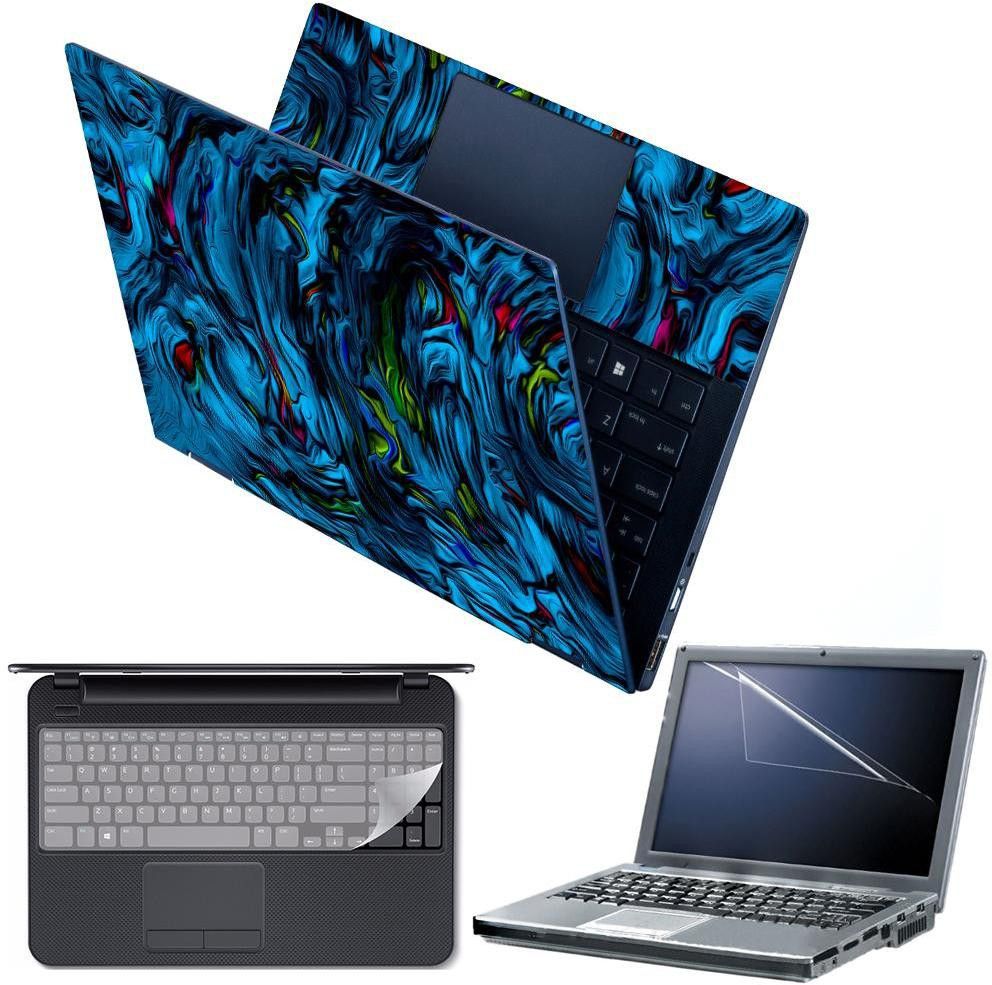 FineArts 4 in 1 Combo Pack with Laptop Skin Sticker Decal, Palmrest Skin, Screen Protector, Key Guard for 15.6 Inch Laptop - Abstract Blue Design Combo Set-picture-10