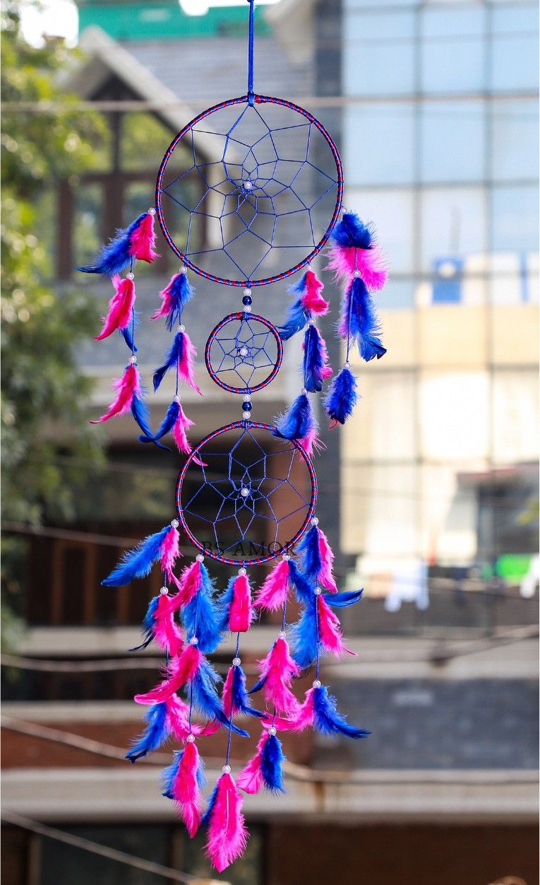 bs amor Wall Hanging Handicraft|Home Decor | Decorative Shopiece | Multicolour Length 65 cm (Pack Of 1) (Red Black) Feather, Iron Dream Catcher-picture-31