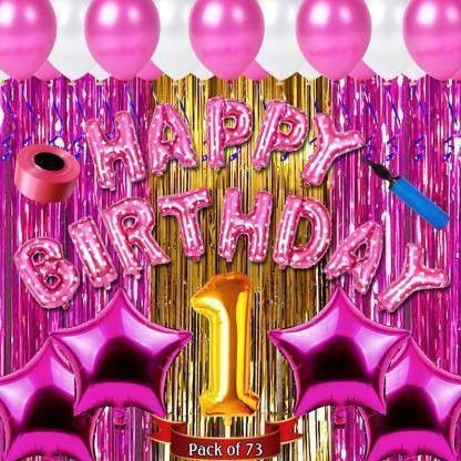 sqe Solid First/1st happy birthday combo/kit material for party decorations (Set of 73) Balloon-picture-15