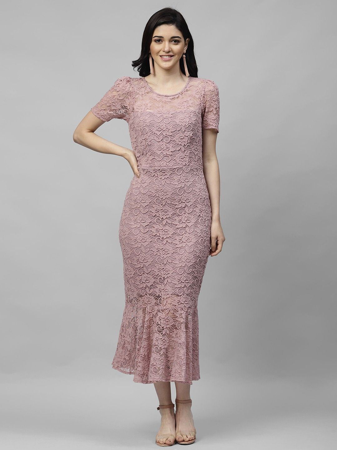 Women Peplum Pink Midi/Calf Length Dress-image-36