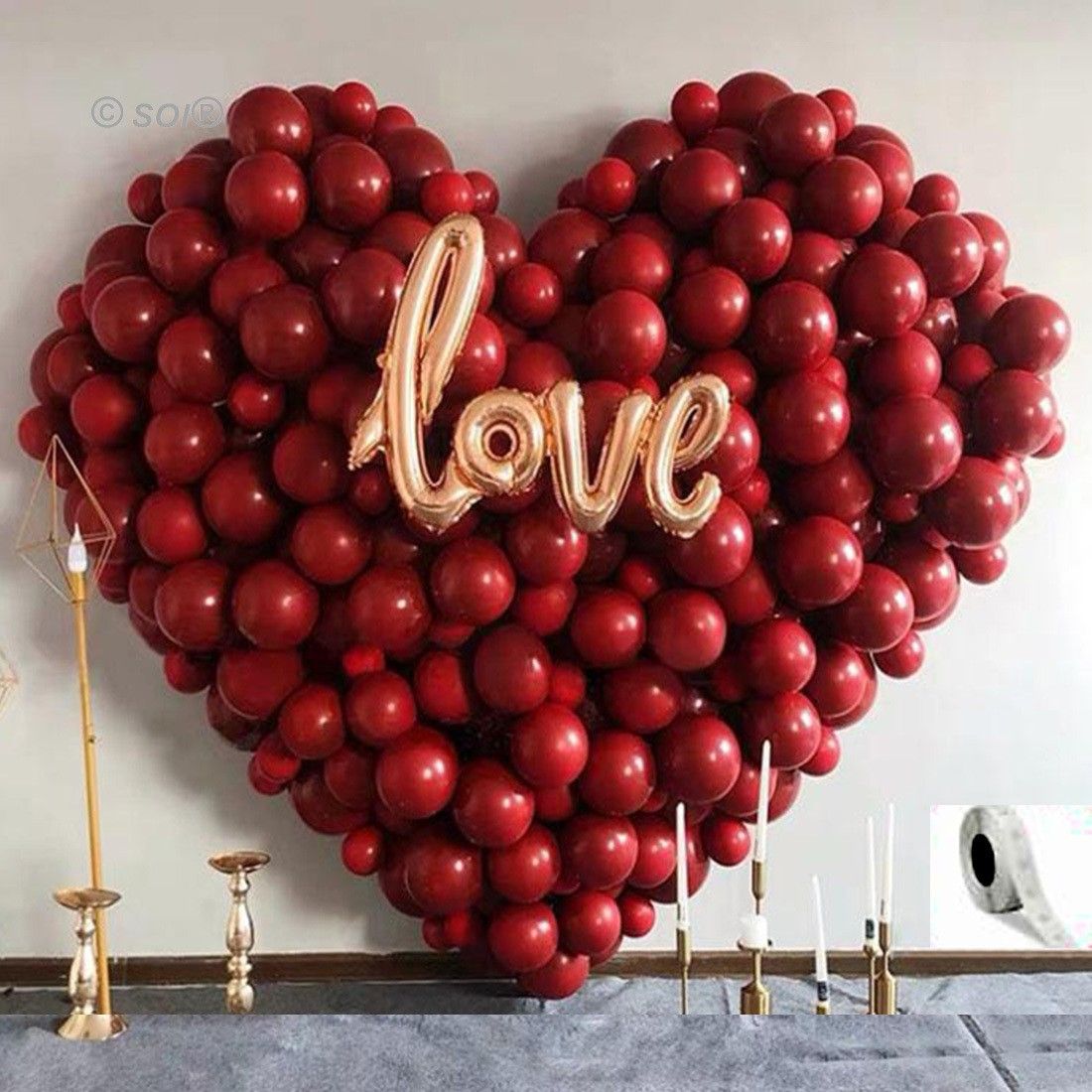 soi Solid Mylar Foil Love Shape Letter Balloon with 70 HD Latex Metallic Balloons with (Glue Dot Tape) for Birthday Wedding Valentine's Day Engagement Party Decorations (Red - Rose Gold) Balloon-picture-44