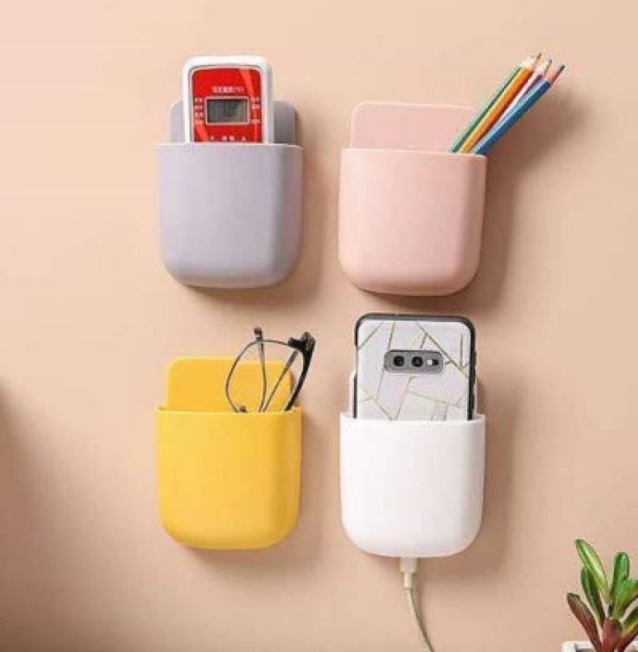 SHIVALAY 4 Pcs Wall Mounted Storage Case for Remote, Toothbrush , Remote Control Storage Organizer Case for Air Conditioner TV Mobile Phone, Toothbrush, Plug Holder Stand Rack(4) Mobile Holder-image-38