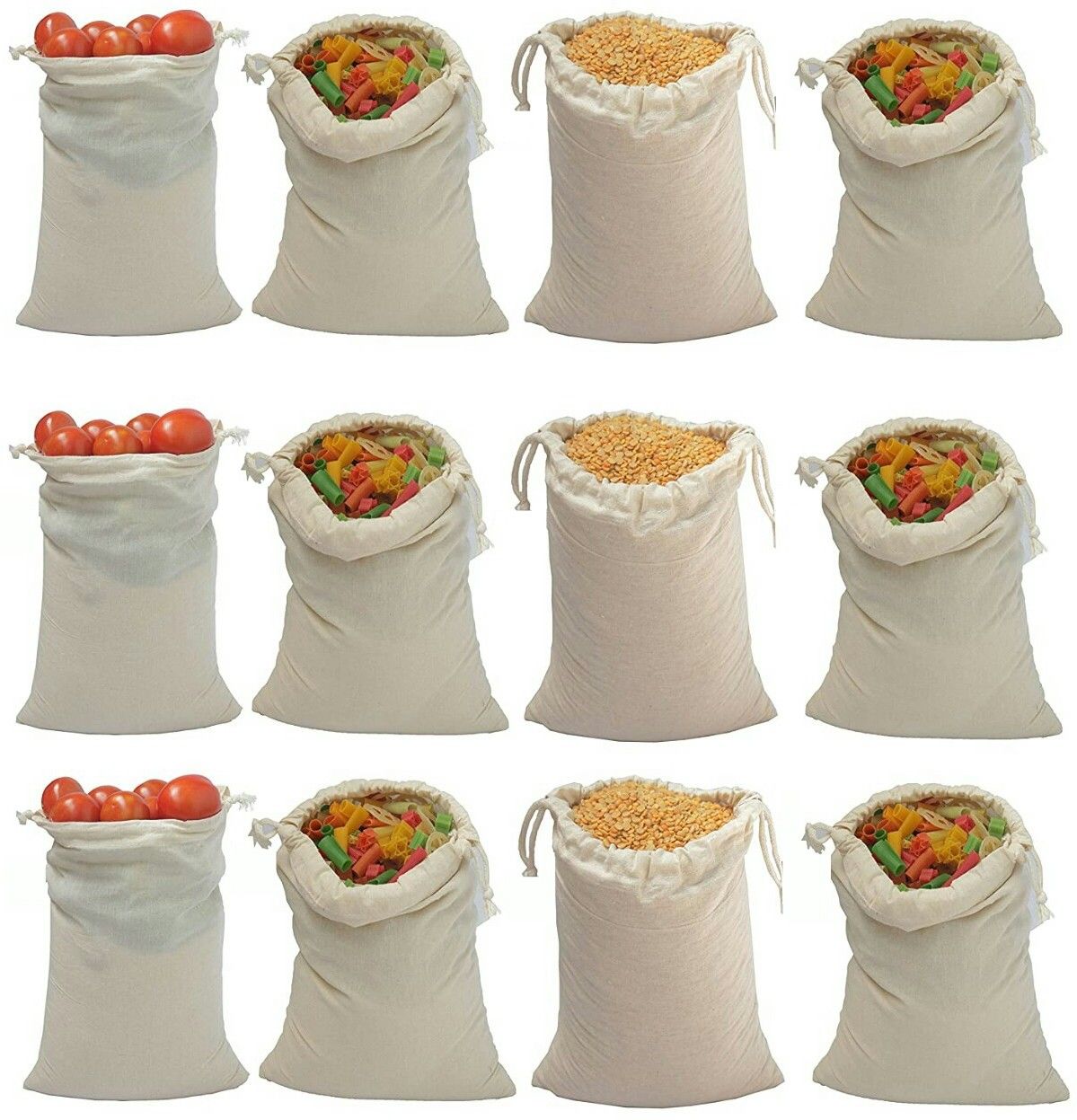 100% Cotton Reusable Fridge Storage Bags for Vegetables and Fruits Eco-Friendly Cotton, Non-Toxic, Washable (6 Medium & 6 Large Size Bag) Pack of 12 Grocery Bags (Beige) Pack of 12 Grocery Bags-image-36