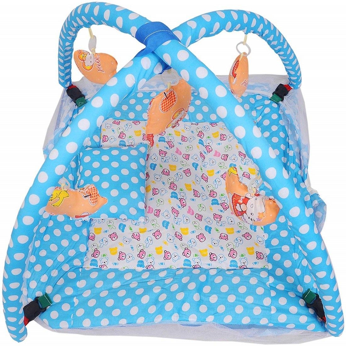 Polyester Infants Washable Soft and Comfortable Cotton Baby Bedding Set with Mosquito Net and Play Gym with Hanging Toys for Baby, 0 to 12 Months (Sky Blue color) Mosquito Net-image-34