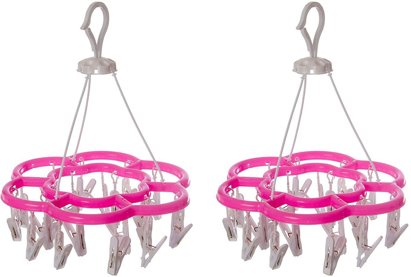 Cloth Drying Stand Hanger with 24 Clips/pegs, Baby Clothes Hanger Stand, Round (Pack of 2) Plastic Cloth Clips (Multicolor Pack of 2) Plastic Cloth Clips-image-2