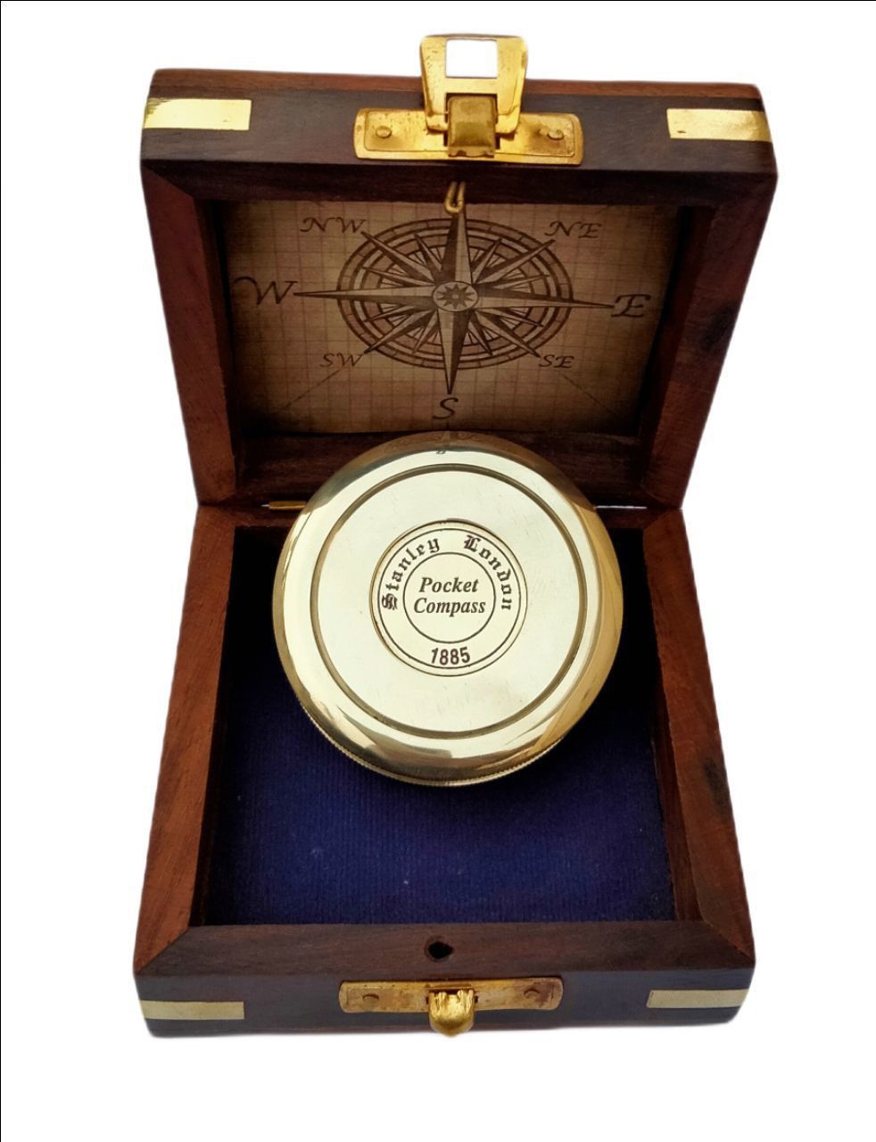 Brass Poem Compass Lid With Wooden Box Collectible Gift Compass-image-31