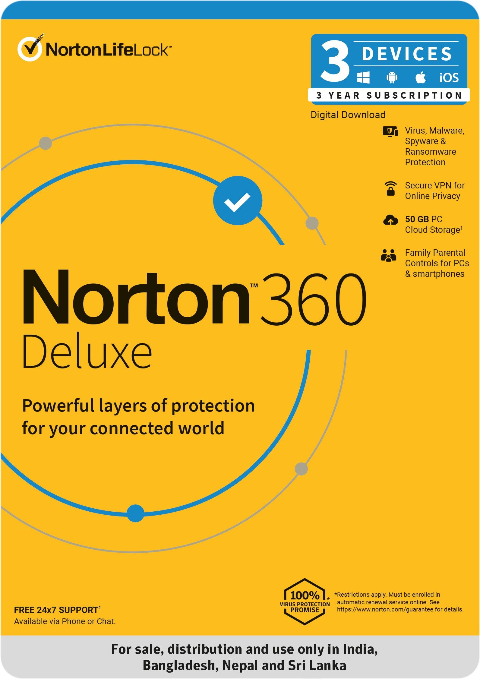 Norton 360 Deluxe 3 PC PC 3 Years Total Security (Email Delivery - No CD)