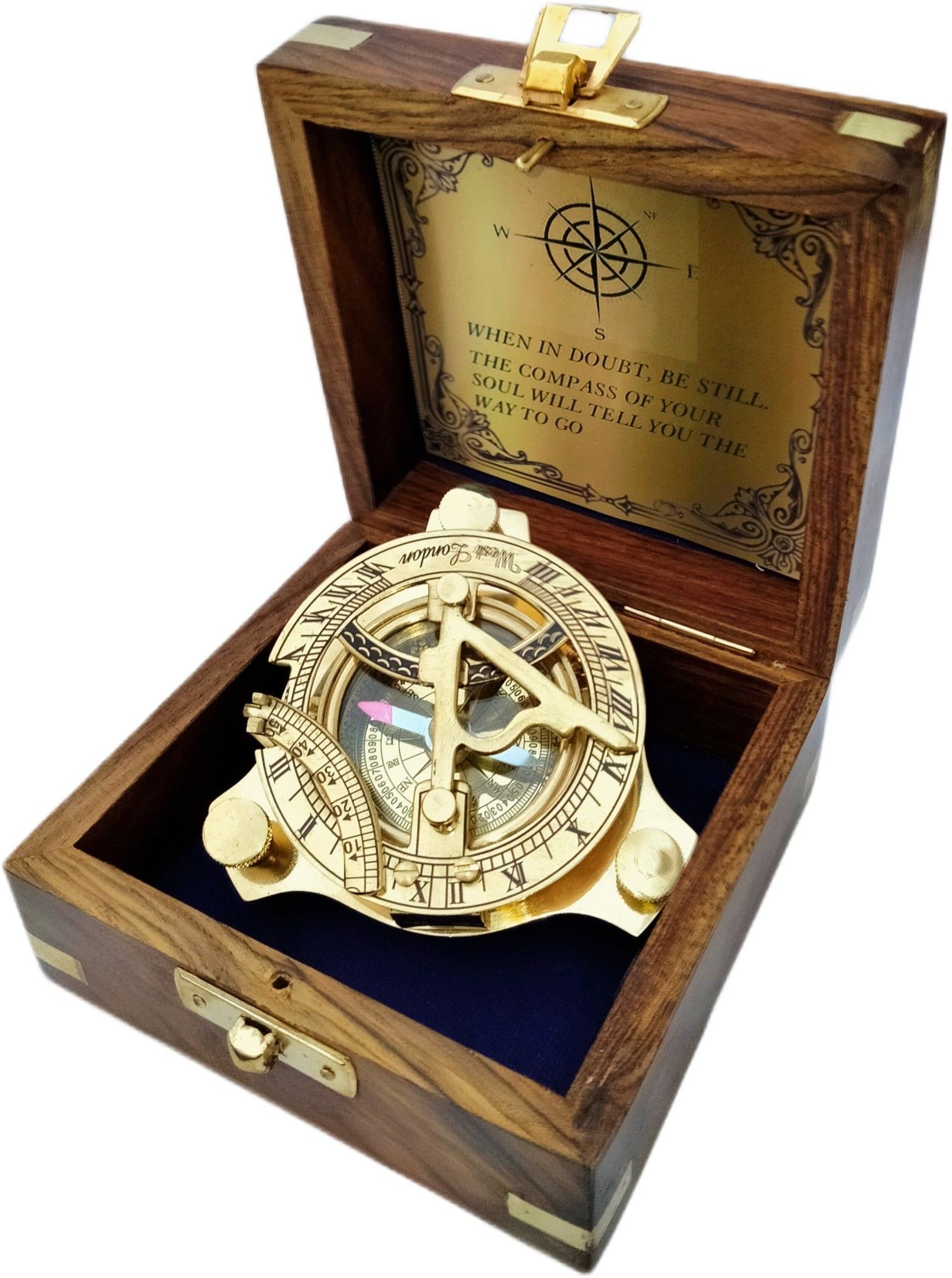 ascent india Brass Sundial Compass With Wood box collectible gift Compass-picture-10