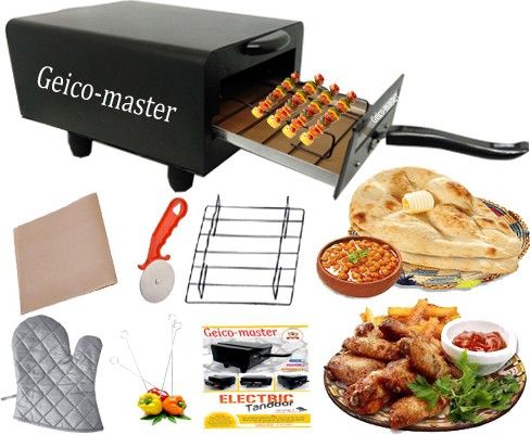"14Inches" Stainless Steel Heating Element Electric Tandoor Model no Geico-8745 with Pizza Cutter, 1 Glove, 4 skewers, 1 Grill, 1 Recipe Book, Electric Tandoor