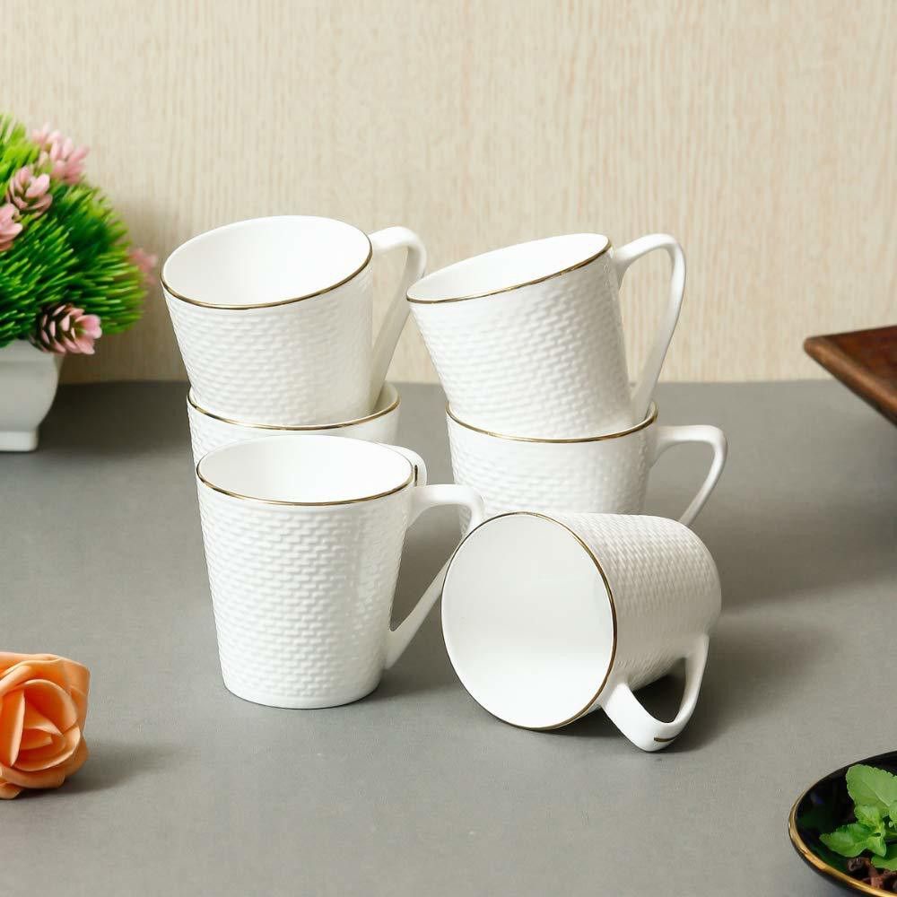 Pack of 6 Bone China Bone China Stylish Ceramic Handcrafted Golden Line Design Microwave Safe Tea Cup/Coffee Cup Set Ideal Best Gift for Friends, Family, Home, Office use, Kitchen Cup Set (Set of 6, 160 ML)-image-27