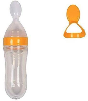 New Born Infant Baby Squeezy Food Grade Silicone Spoon Bottle Feeder with Soft Silicon for Baby Feeding Specially Used for Semi Solid - 90 ml Feeder