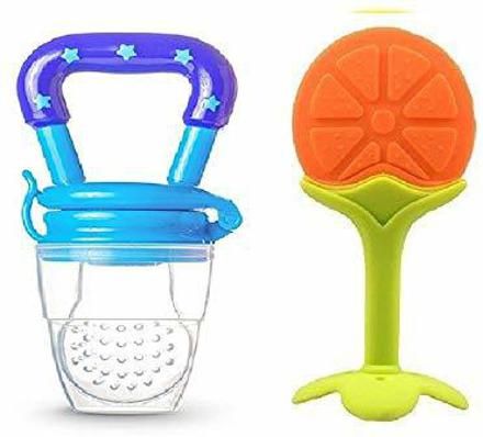 Baby 2 pack Combo of One Silicone Baby fruit Feeder and One Silicone Baby teether, BPA Free Teether and Feeder ( Soother-image-47