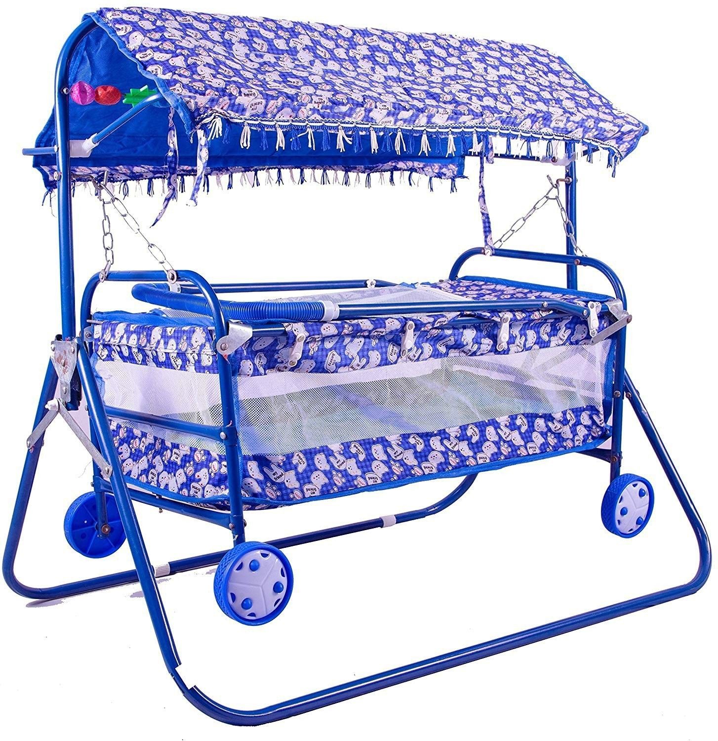 Baby Cradle Cot Cum Baby Stroller Blue Bassinet-image-43