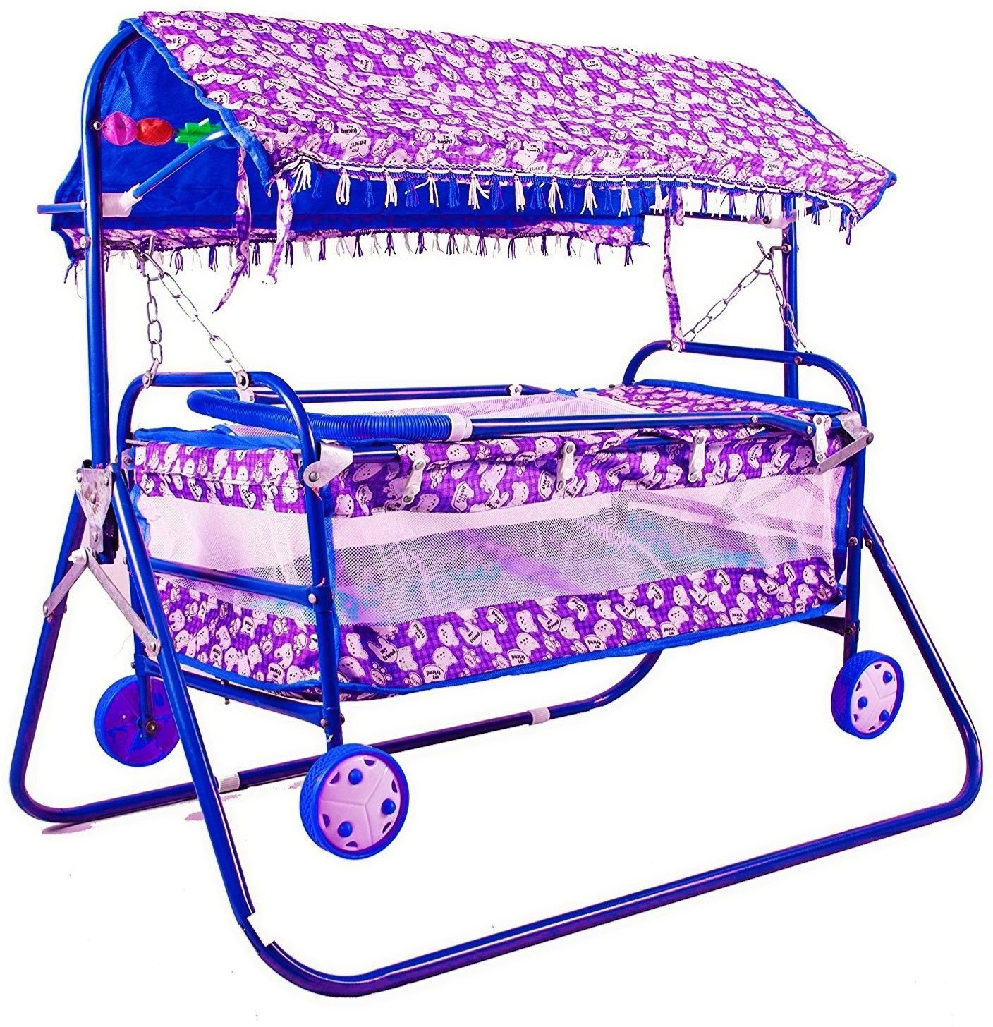 Baby Cradle Cot Cum Stroller Blue Bassinet-image-11