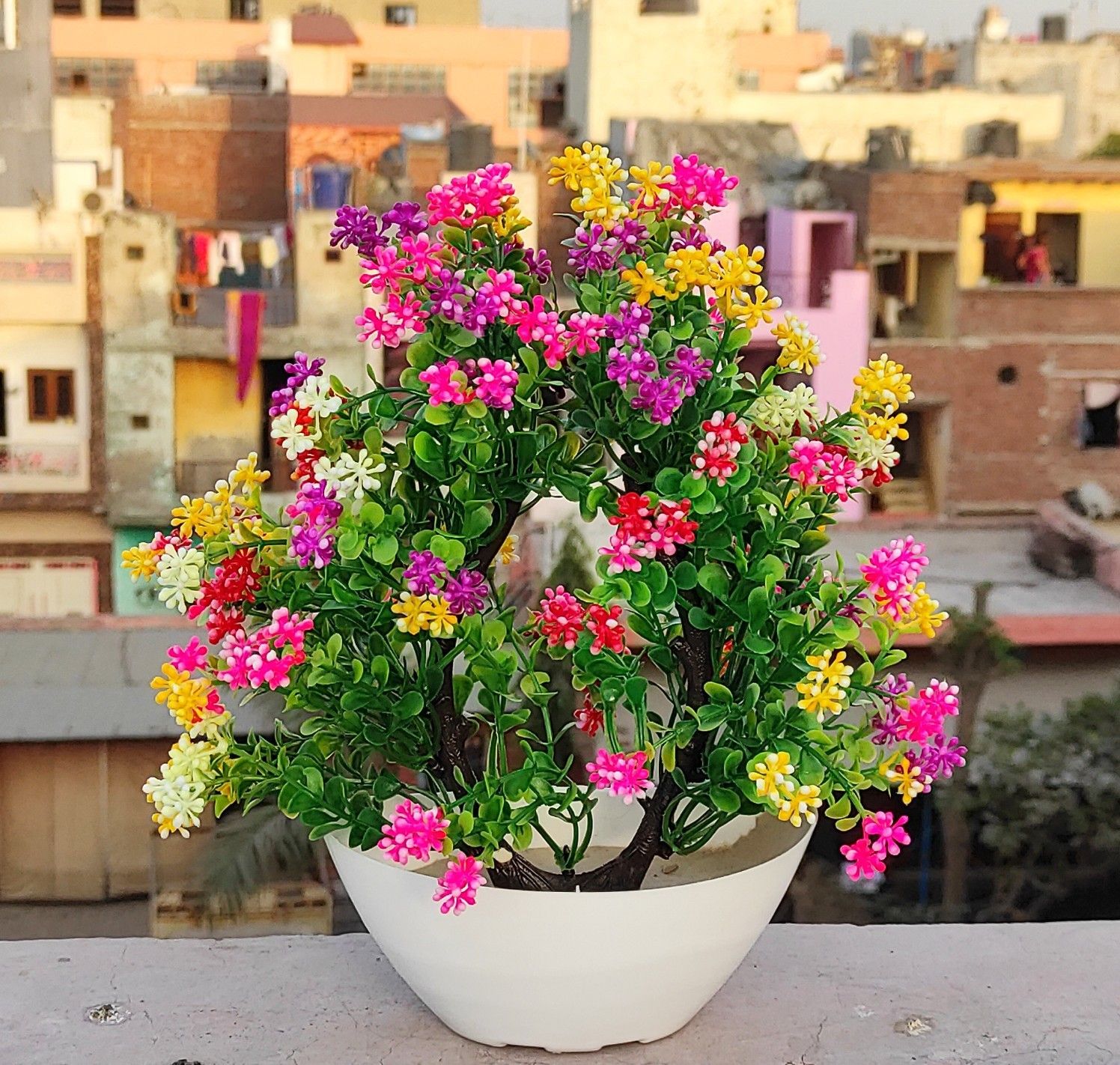 Artificial multicolor plant for home decoration set of 1 small table plant for office ,balcony ,dining table. Artificial plant for homegood quality product. Bonsai Wild Artificial Plantwith Pot-image-0
