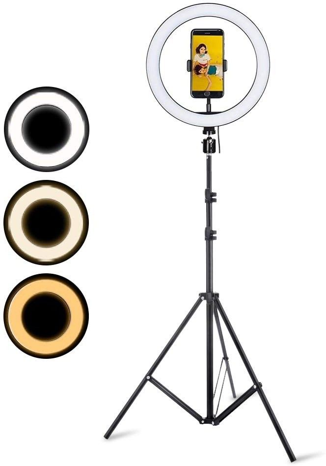 Webilla Big LED Ring Light with Tripod Stand will help you take good selfies and make really good videos. The LED right light has a 360-degree rotating phone holder for convenient reviewing, taking pictures, or shooting videos Tripod-image-34