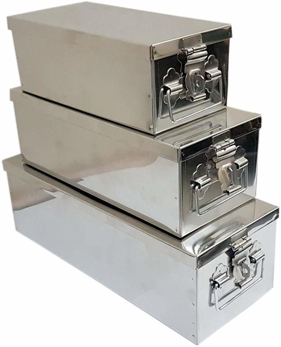 GinoSet Stainless Steel Locker Boxes Jewellery Boxes Cash Peti Set (Multi_Pack of 3) Size -8 Inch, 10 Inch, 12 Inch Safe Locker-picture-10
