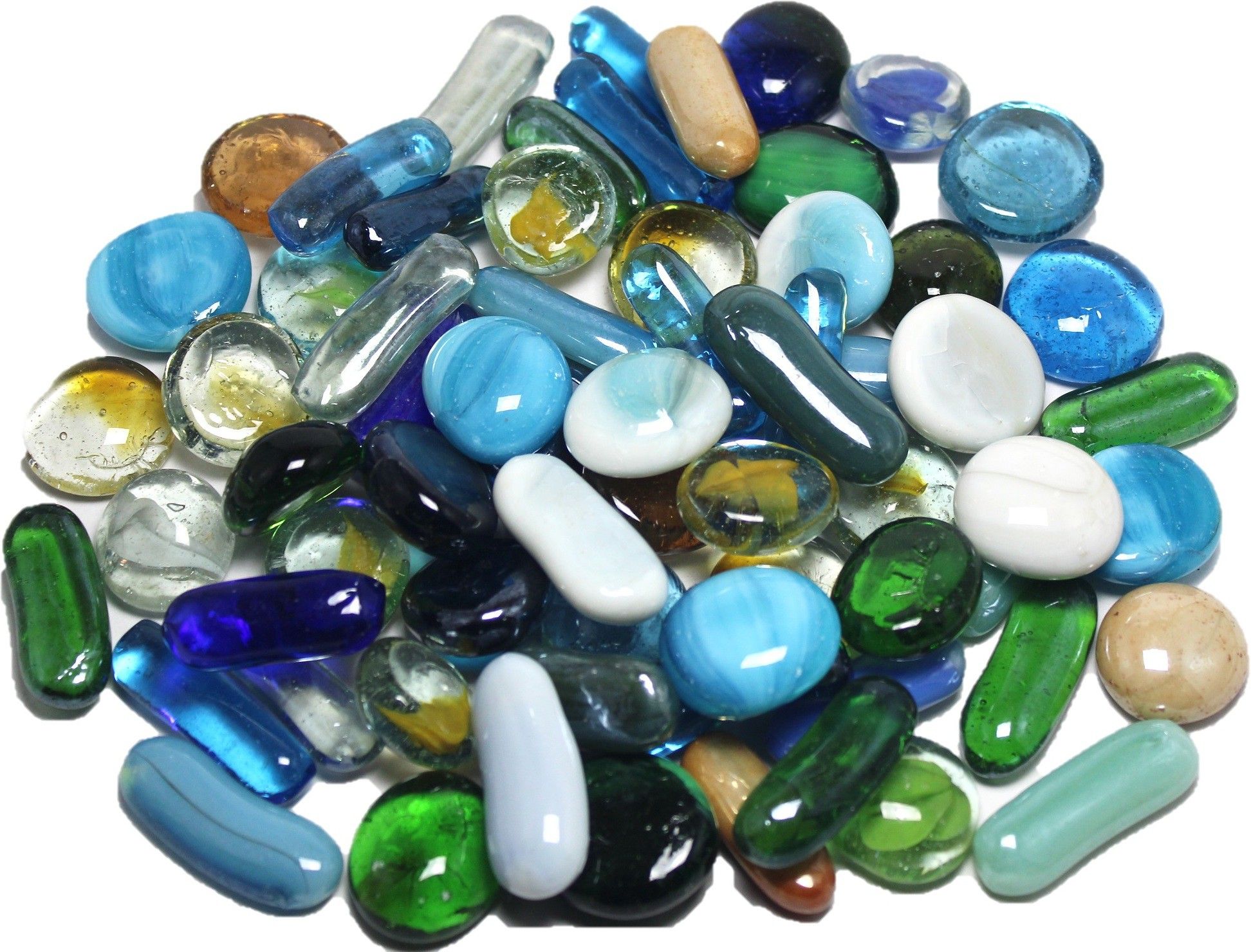 All Glass Mix Polished, Regular, Carved Asymmetrical Crystal, Fire Glass Pebbles