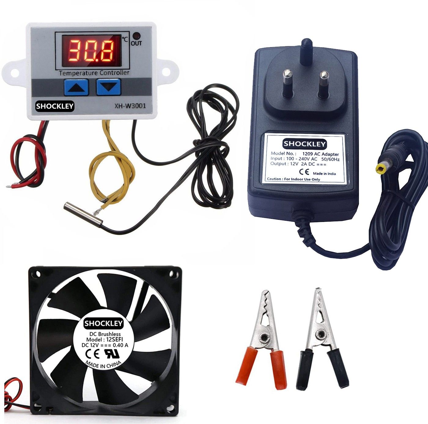 shockley electronics XH-W3001-50 to 110c Intelligent Digital Thermostat temperature controller combo XH-W3001 (12V Without Direct Output) + 12V 2AMP Adapter + FAN + Alligator Clips Multipurpose Controller-picture-46