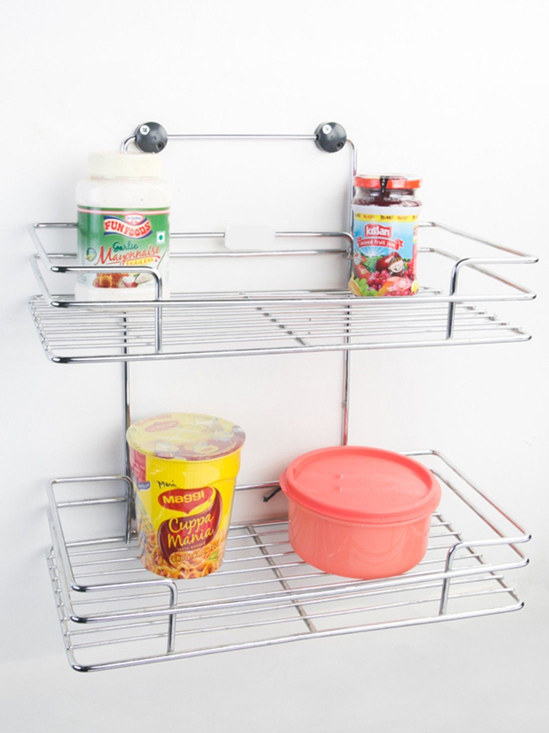 Multipurpose Double Rack Water Dispenser Kitchen Rack with Chrome Polish Steel Wall Shelf-image-48