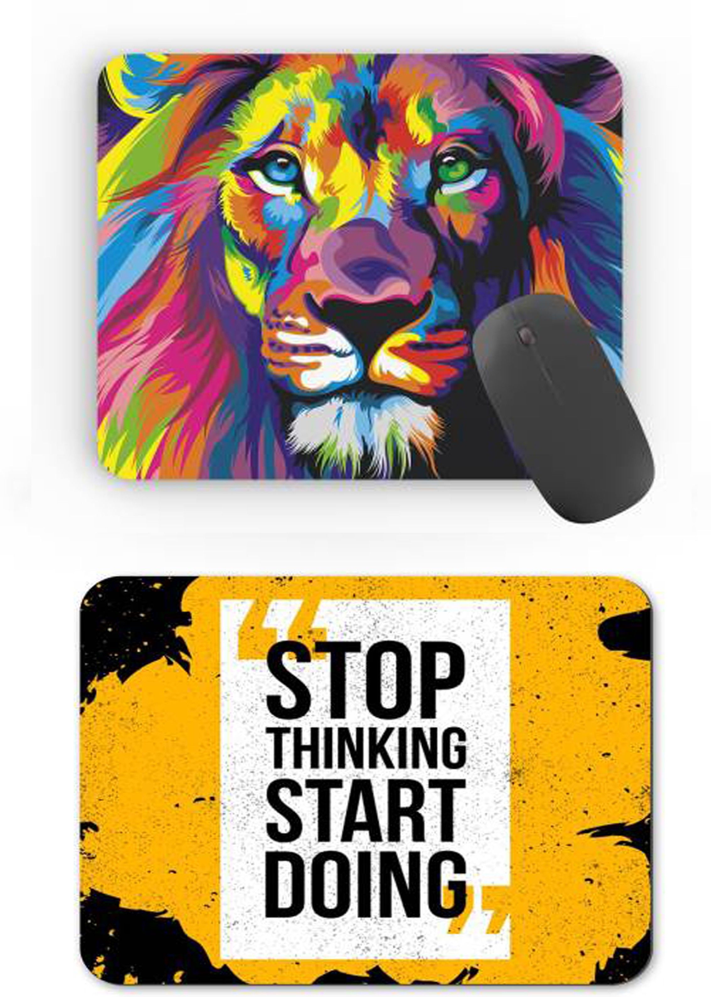 SMULY MOUSEPAD COMBO PACK OF 2 (COLOURFULL LION AND STOP THINKING) Mousepad-image-23