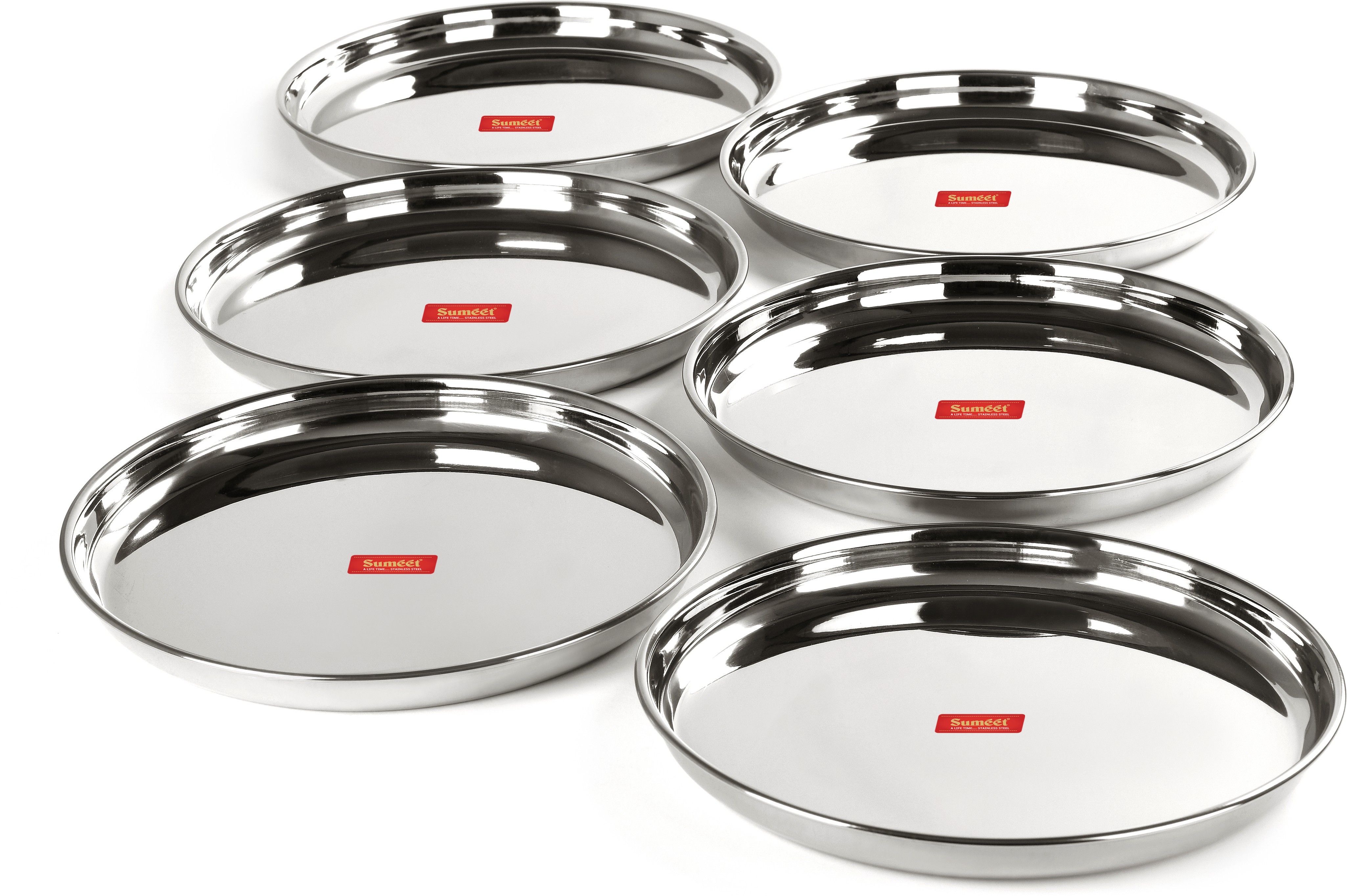 sumeet Stainless Steel Heavy Gauge Deep Wall Dinner Plates with Mirror Finish 31.3cm Dia - Set of 6pc Dinner Plate-picture-21