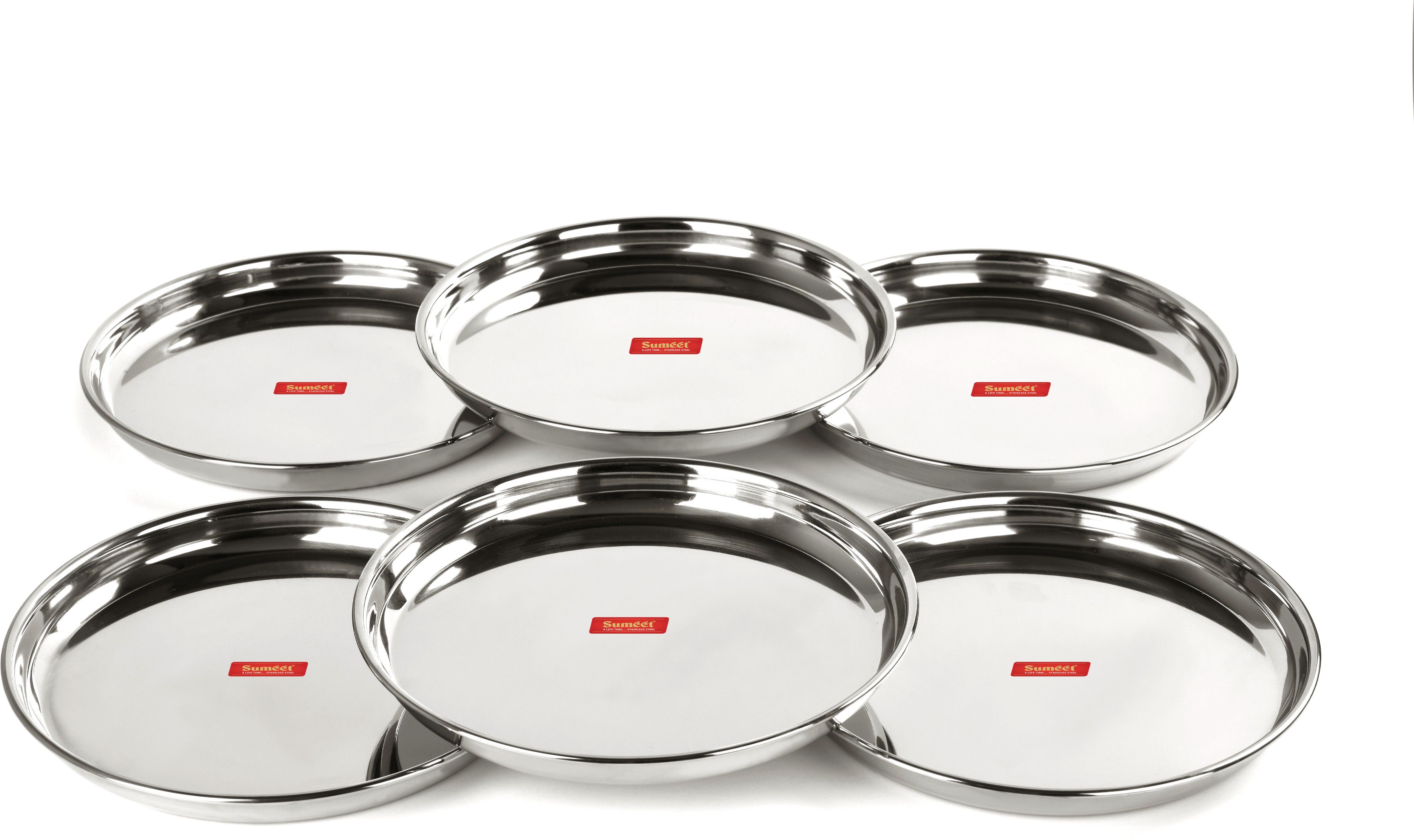 sumeet Stainless Steel Heavy Gauge Deep Wall Snack Plates with Mirror Finish 24.3cm Dia - Set of 6pc Dinner Plate-picture-23