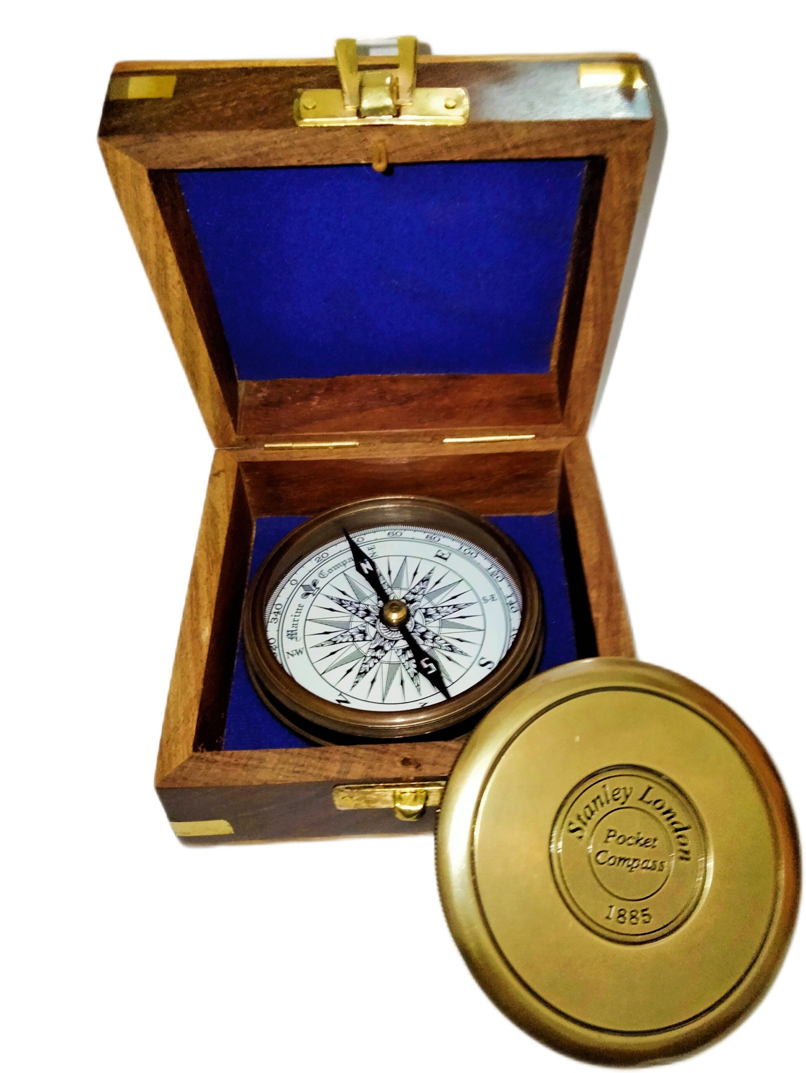 ascent india Antique brass poem compass stanley london wood box gift Compass-picture-19