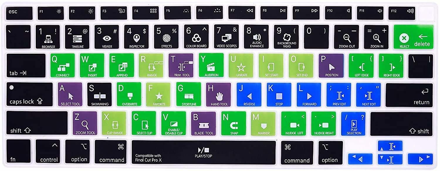 Saco Hotkey Shortcuts Keyboard Cover Silicone Protective Skin Keyboard Protector with Touch ID A2337 M1 Chip US Layout (NOT FIT for 2018-2019 Version) - Final Cut Pro X laptop Keyboard Skin-image-30