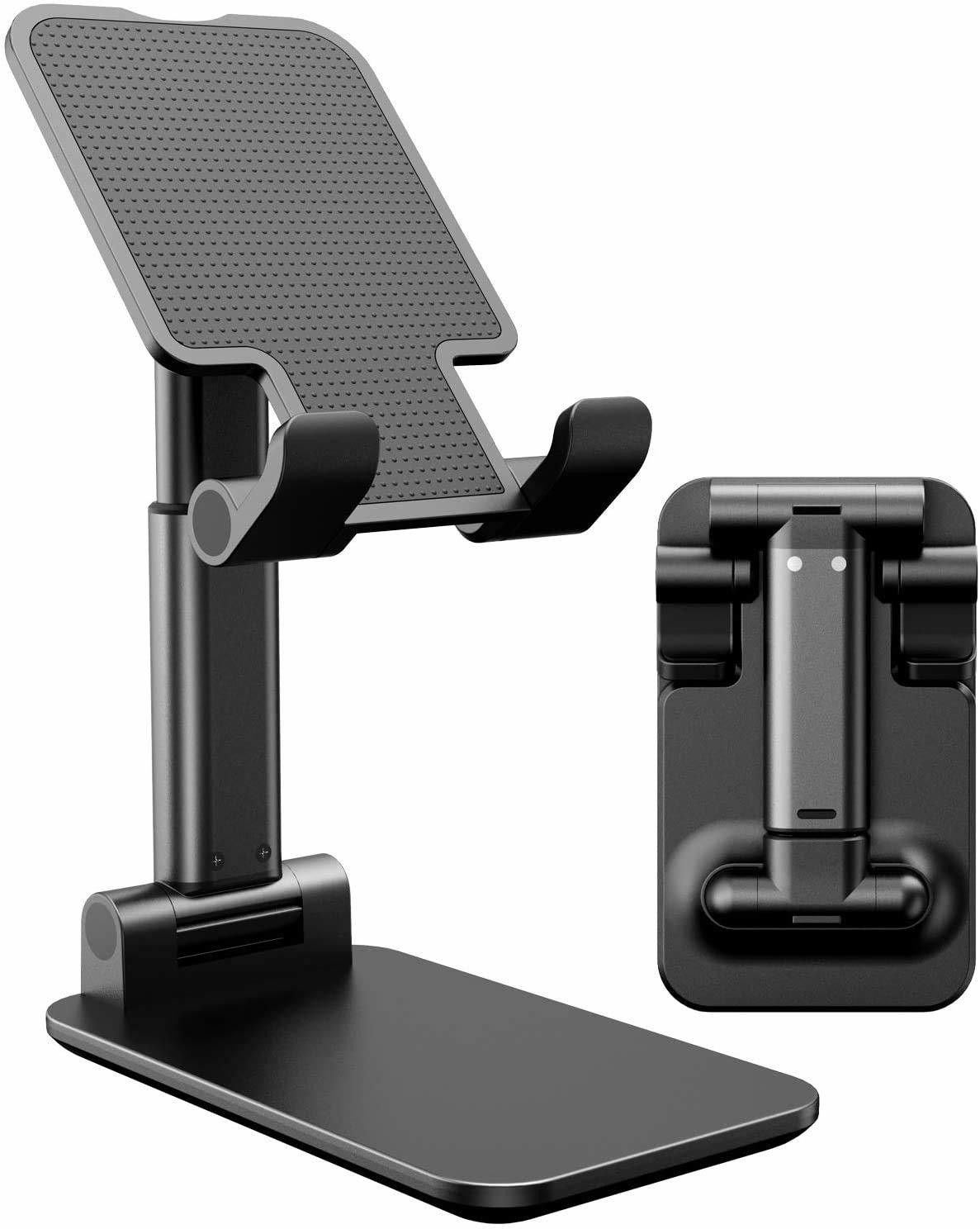 PINKLAND Adjustable Black Cell Phone Stand, Foldable Portable Phone Stand Phone Holder for Desk, Desktop Tablet Stand Compatible with Mobile Phone Mobile Holder-image-2