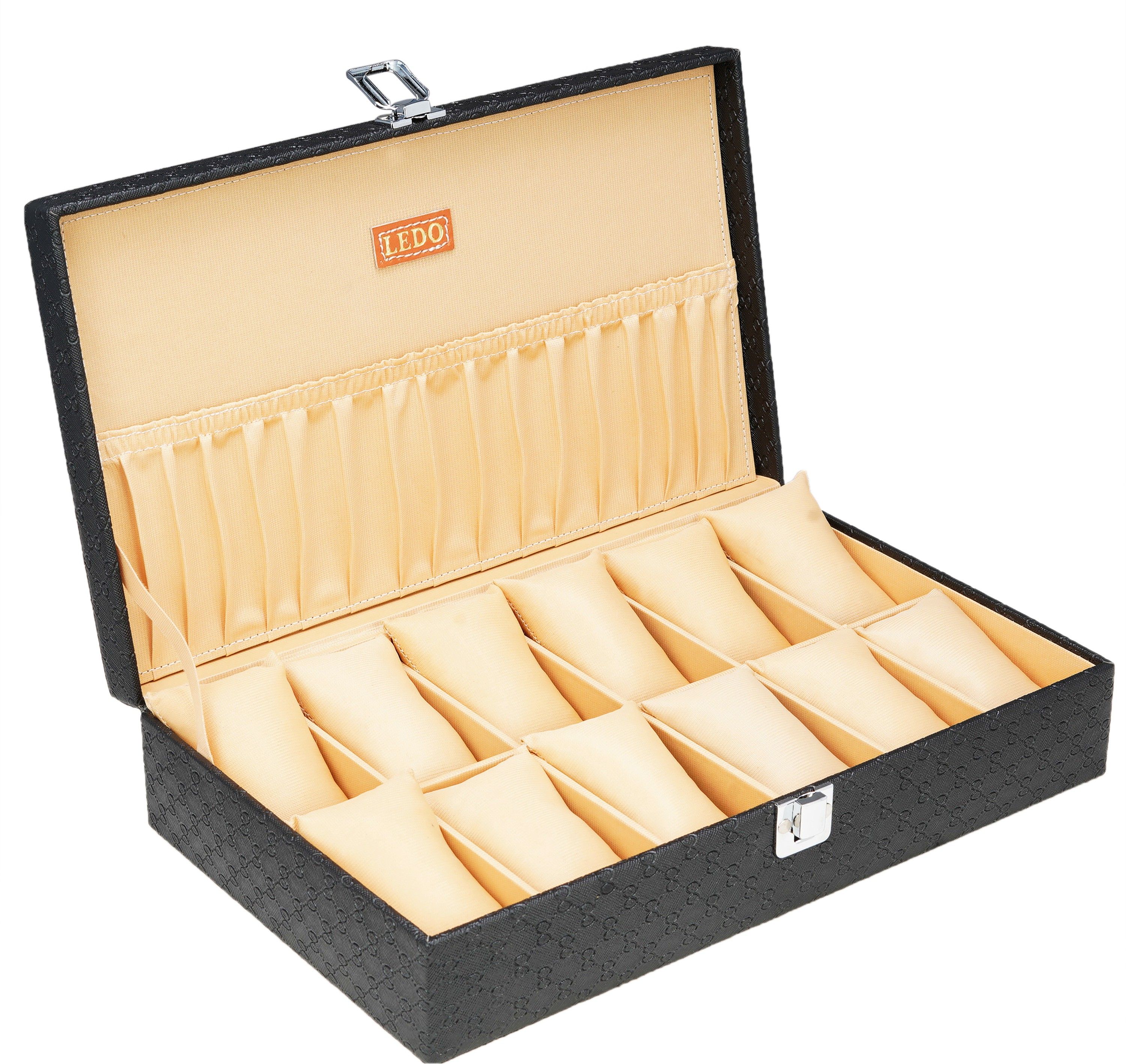 Royal Black Watch Box Case Holder Organizer For Men/ Women in PU Leather 12 Slots Watch Box-image-29