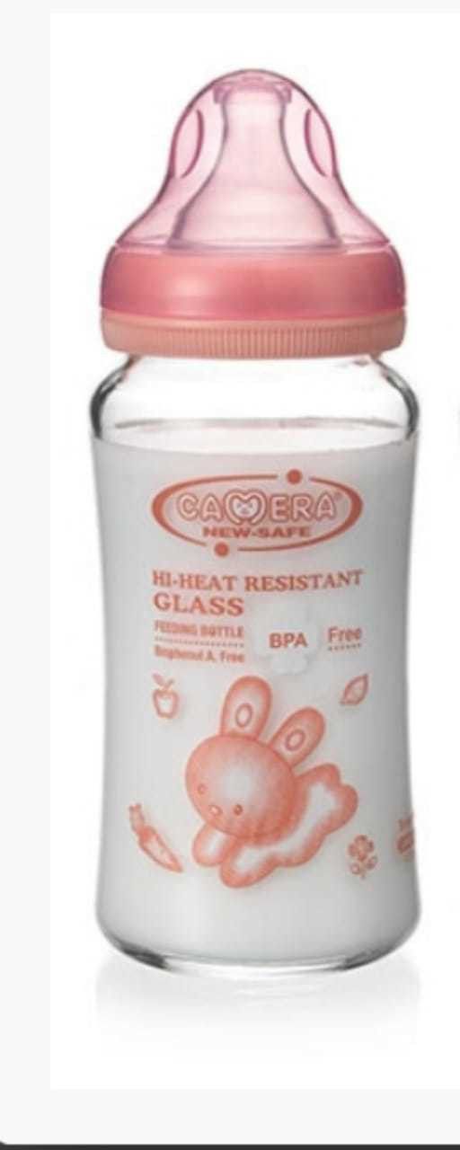 camera Baby Glass Feeding Bottle with WIDE NECK ( PINK 240 ml) - 240 ml-picture-24