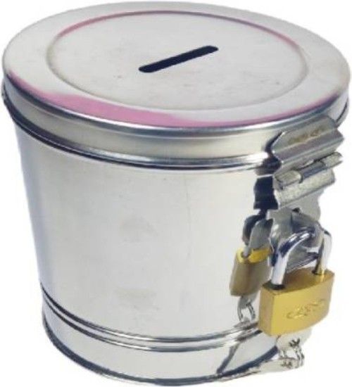 stell coin bank round shape (Silver) (With Lock & Key ) Coin Bank-image-11