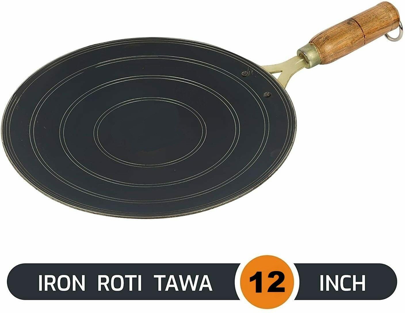 ( Size -12 Inches ) Original Premium Handmade Loha Iron Lokhand Roti / Chapati Tawa with Polished Wooden Handle Tawa 30 cm diameter-image-42