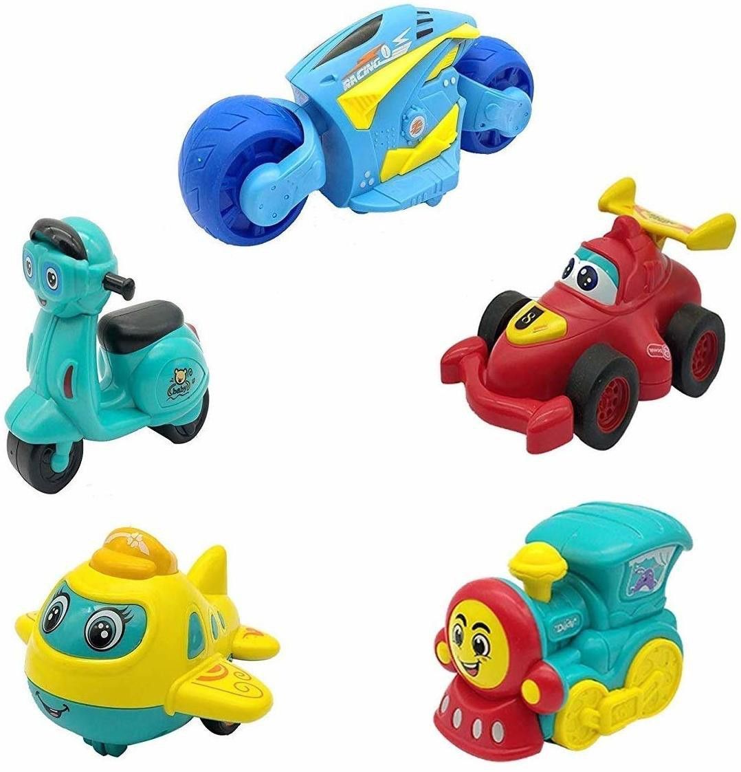 Unbreakable Pull Back Exclusive Transport Vehicles| Pull Back and Go Crawling Toy for Kids & Children, Power Friction Cars.Scooter, Bike, Train, Plane, Car (Set of 5)-image-6