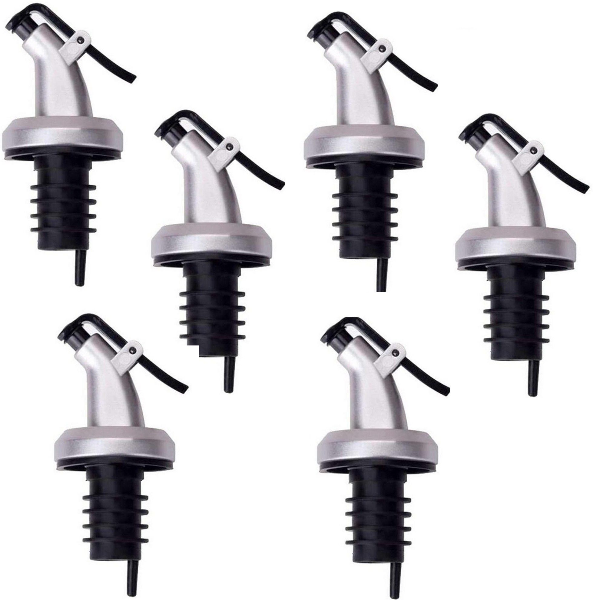 6 PCS Bottle Pourer Oil Sprayer Cap Glass Olive Oil Vinegar Dispenser Lid Kitchen Oil Stainless Steel Leak-Proof Plastic, Silicone Bottle Stopper