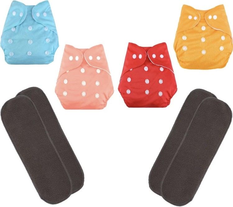 Reusable Adjustable Washable Multicolour Soft Fabric Button Diaper Nappy For Baby New Born To 2 Year (4 Diaper+4 Insert)-image-33