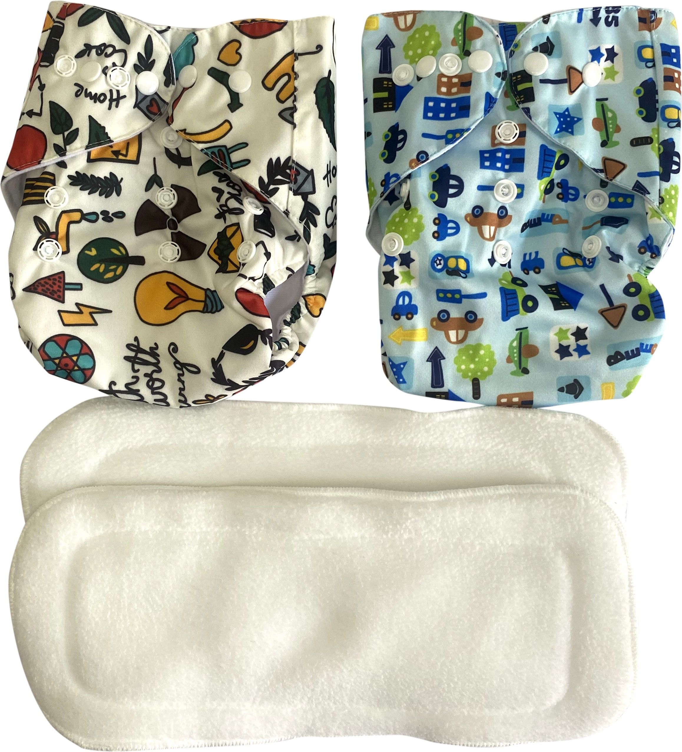 All In One Printed Combo Button Reusable Diaper Nappy With Insert (2 Diaper+2 insert)