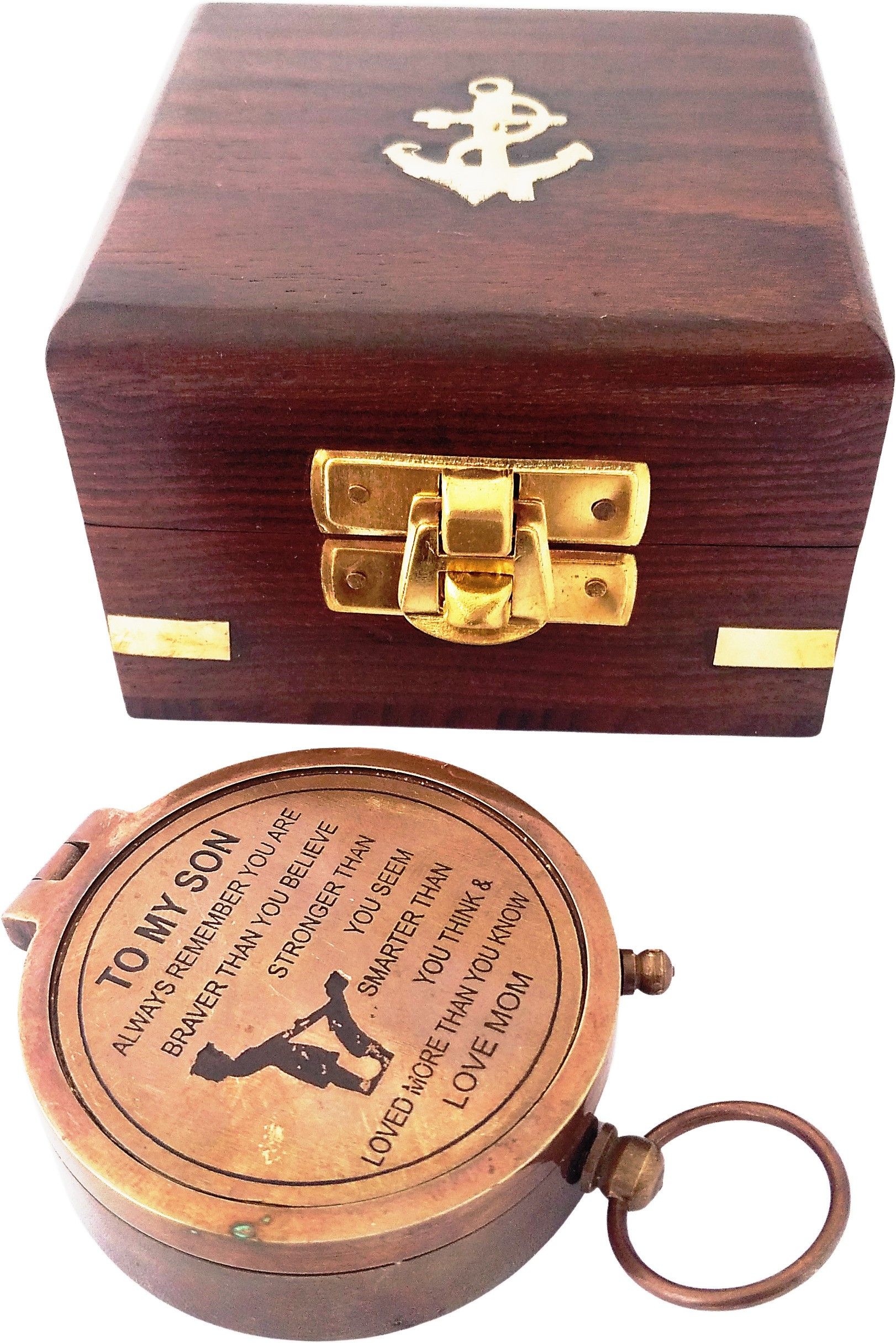 shoptreed To My Son Personalized Engraved Antique Brass Compass in Wooden box | Gift for Son Compass-picture-11