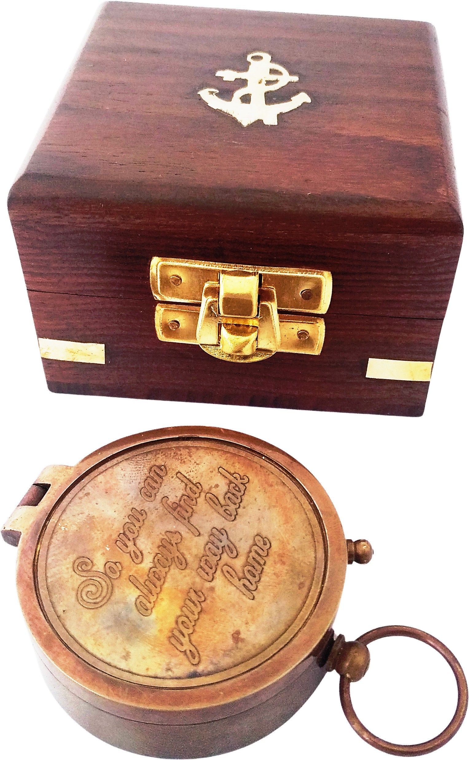 shoptreed So You Can Personalized Engraved Antique Brass Compass in Wooden box Compass-picture-21