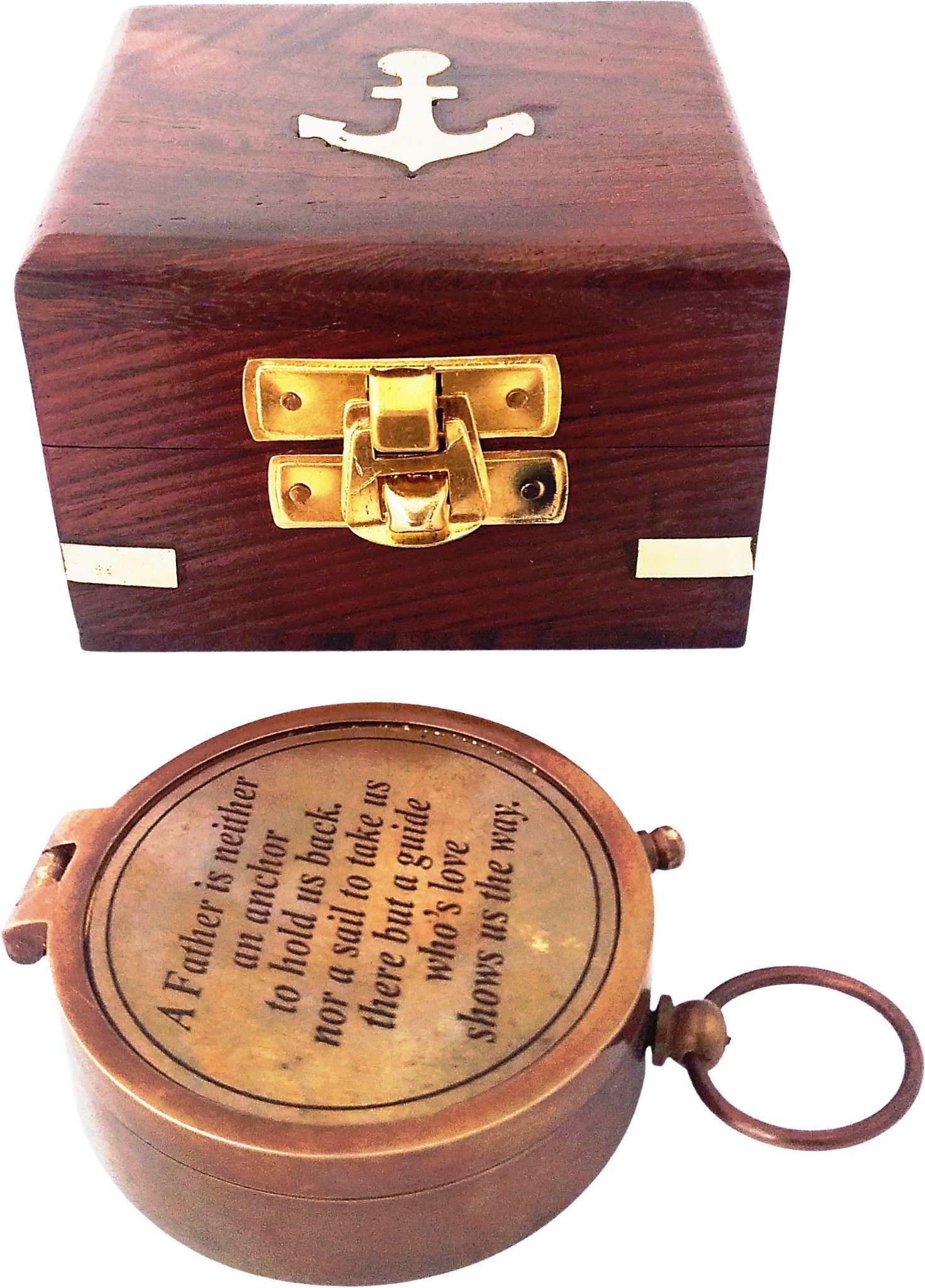 shoptreed A Father is Neither Personalized Engraved Antique Brass Compass in Wooden box Compass-picture-16