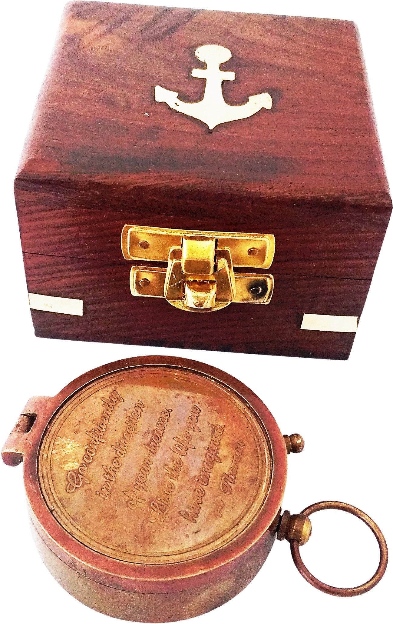 shoptreed Go Confidently Personalized Engraved Antique Brass Compass in Wooden box Compass-picture-40