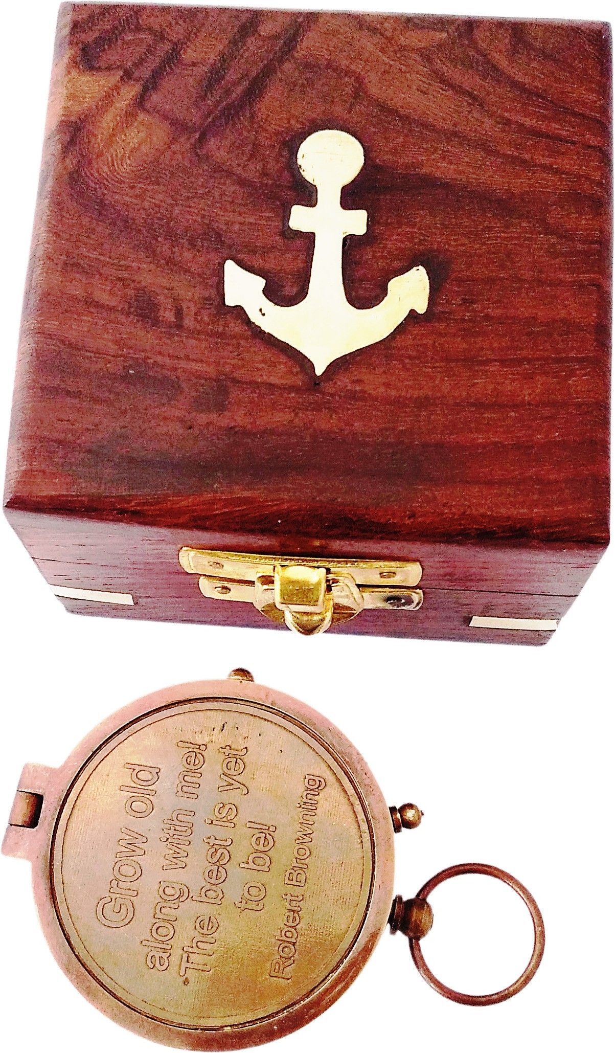 shoptreed Grow Old Personalized Engraved Antique Brass Compass in Wooden box Compass-picture-36